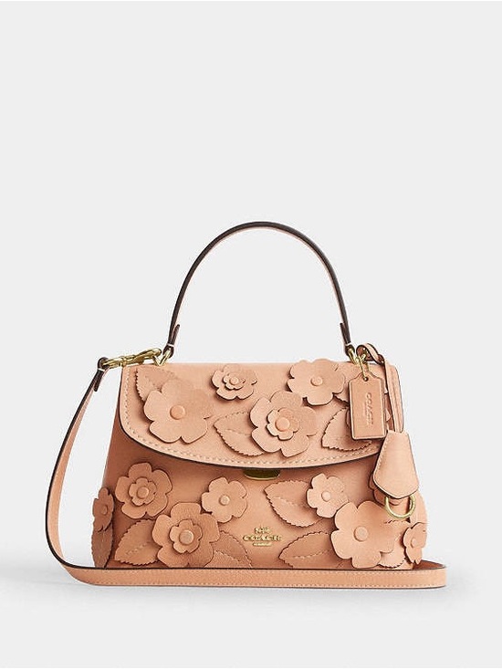 Coach Handbags - Coach Emory Top Handle Bag with Floral Appliqués Light Pink Gold Crossbody NWT